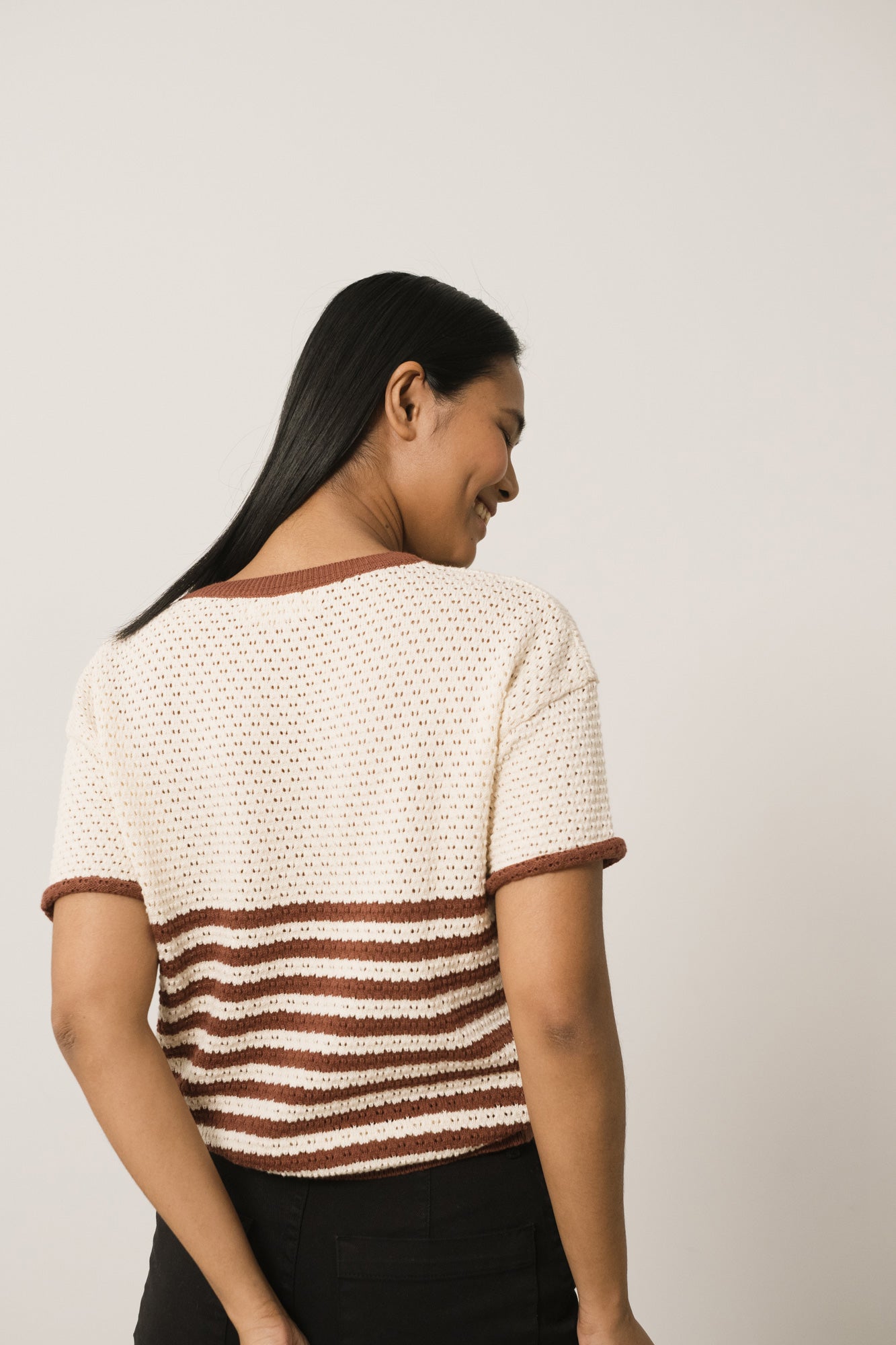 Hadara Short Sleeve Knitted Top With Red Sailor Stripes - Imagen 4