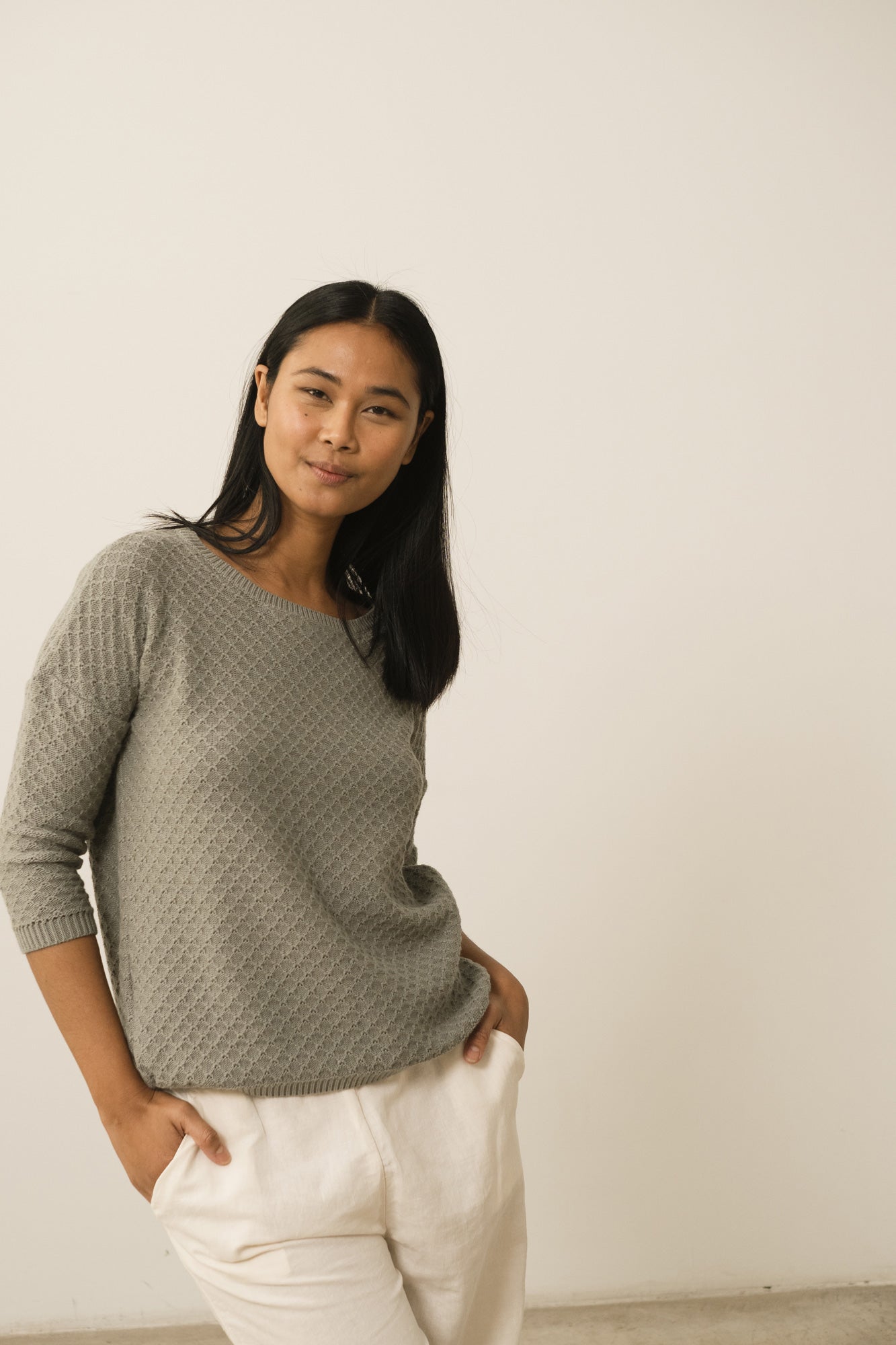 Hadi Organic Cotton Sweater In Grayish Blue - Imagen 3