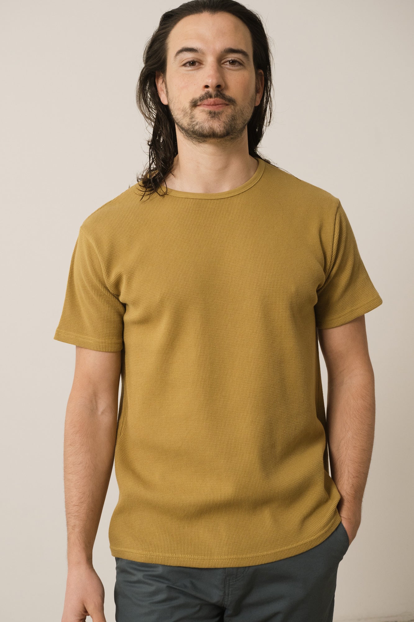 Harmony waffle T-shirt in mustard