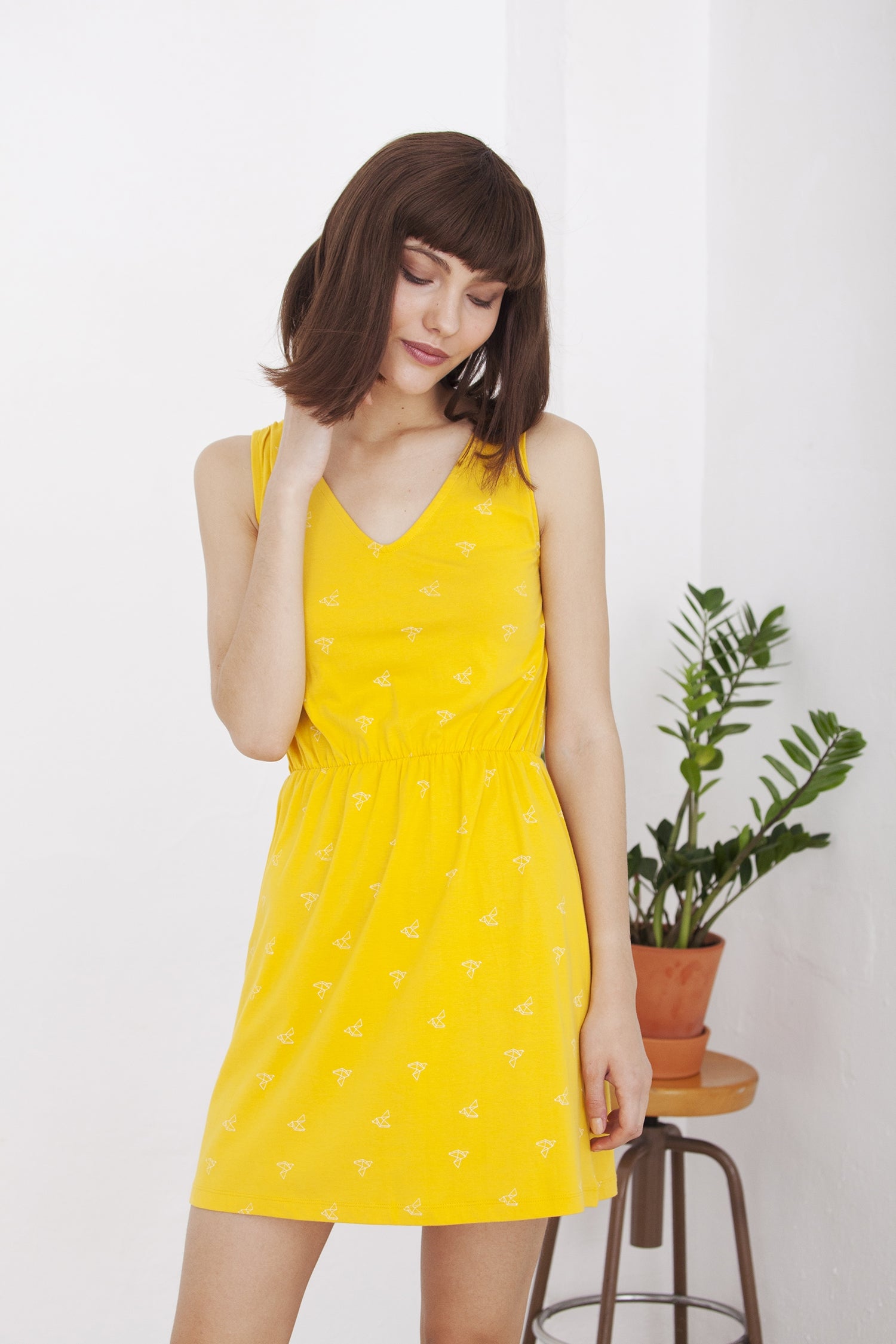 Hilla yellow open back dress