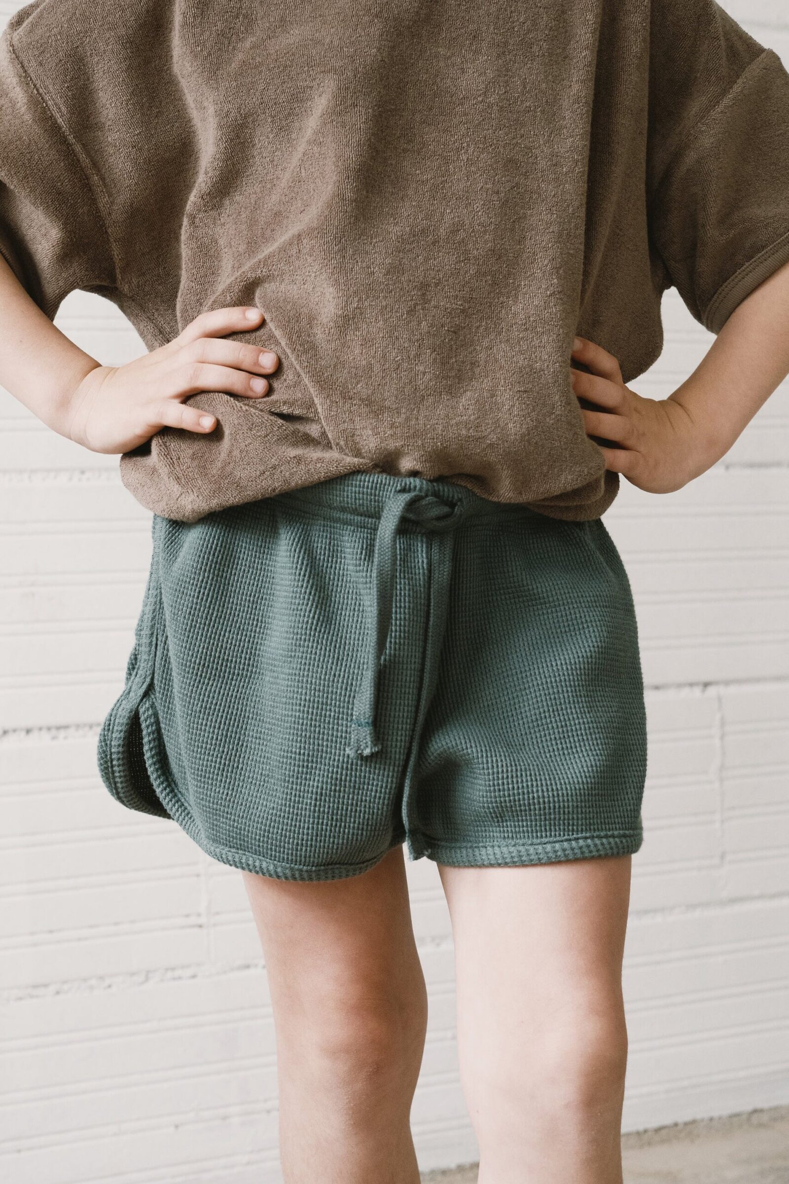 Huali waffle organic cotton shorts in blue - Imagen 3