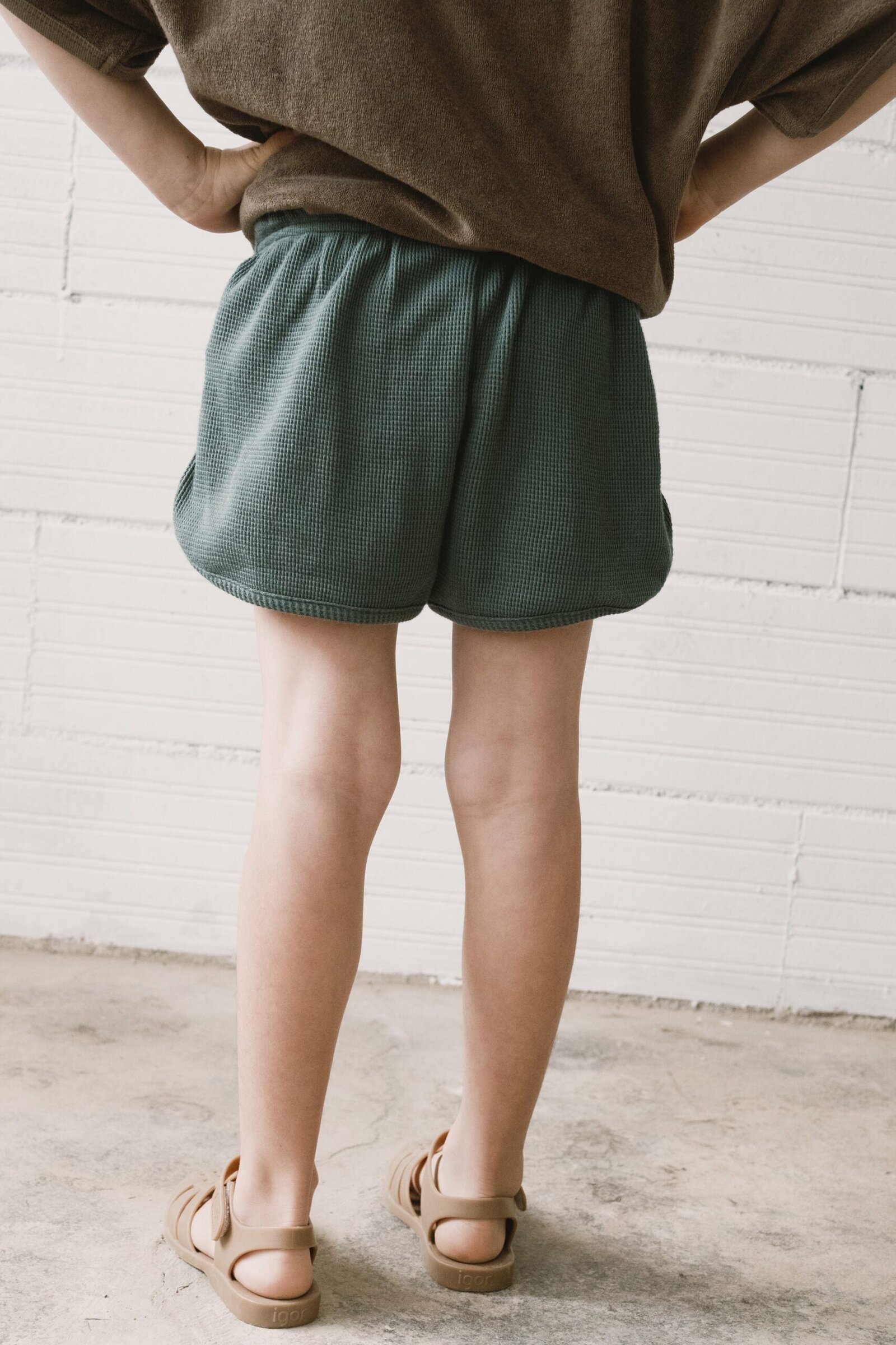 Huali waffle organic cotton shorts in blue - Imagen 4