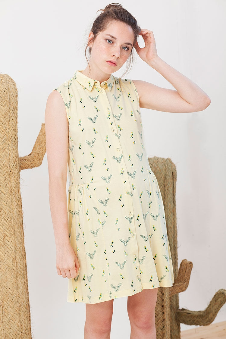 Iris shirt dress in light yellow.