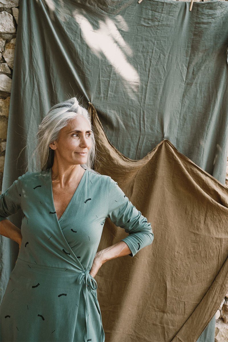 Janette Crossover Dress Strokes Green