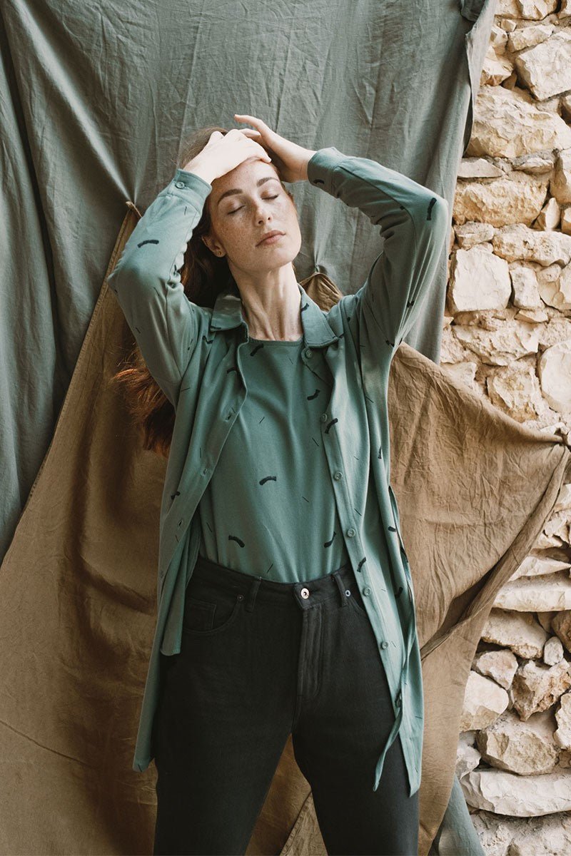 Janire Strokes Shirt Dress Green