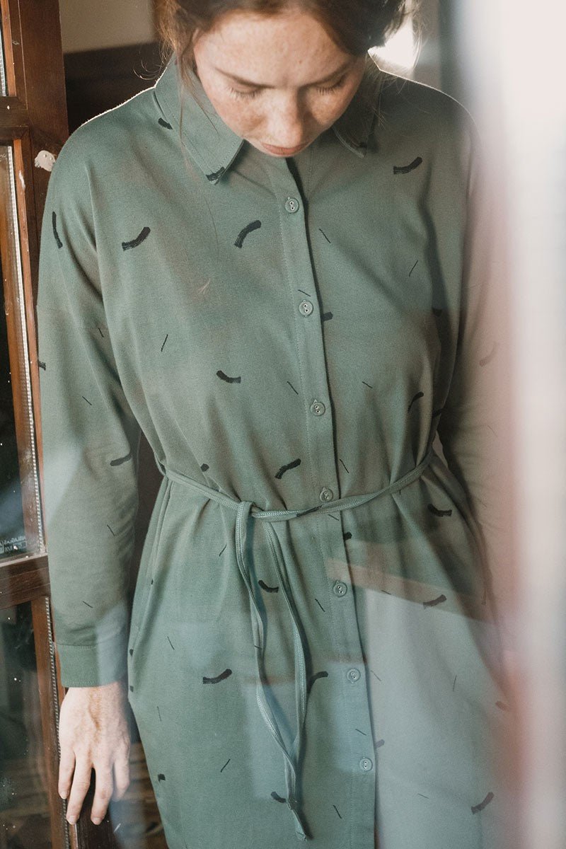 Janire Strokes Shirt Dress Green - Imagen 4