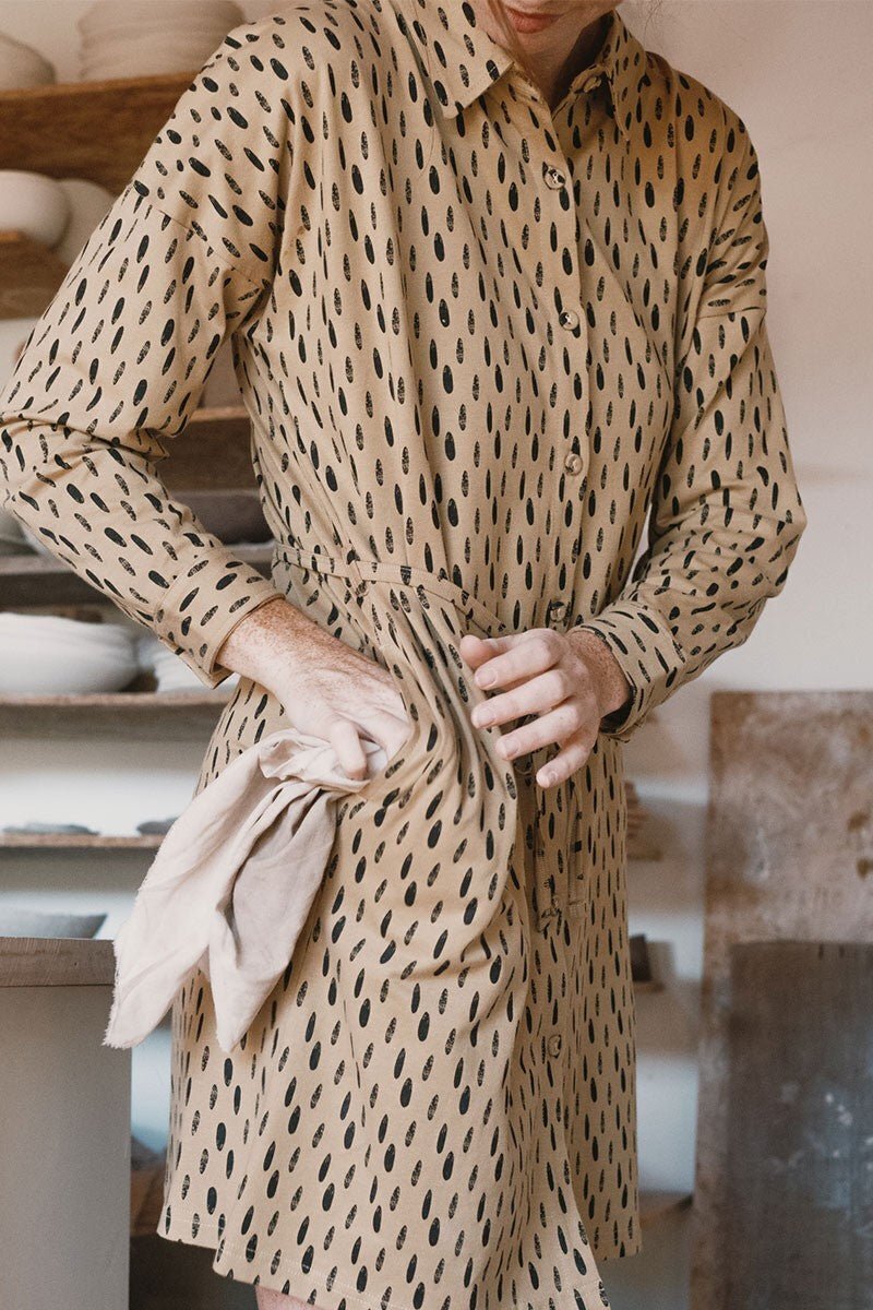 Janire Strokes Shirt Dress Stones Beige - Imagen 4