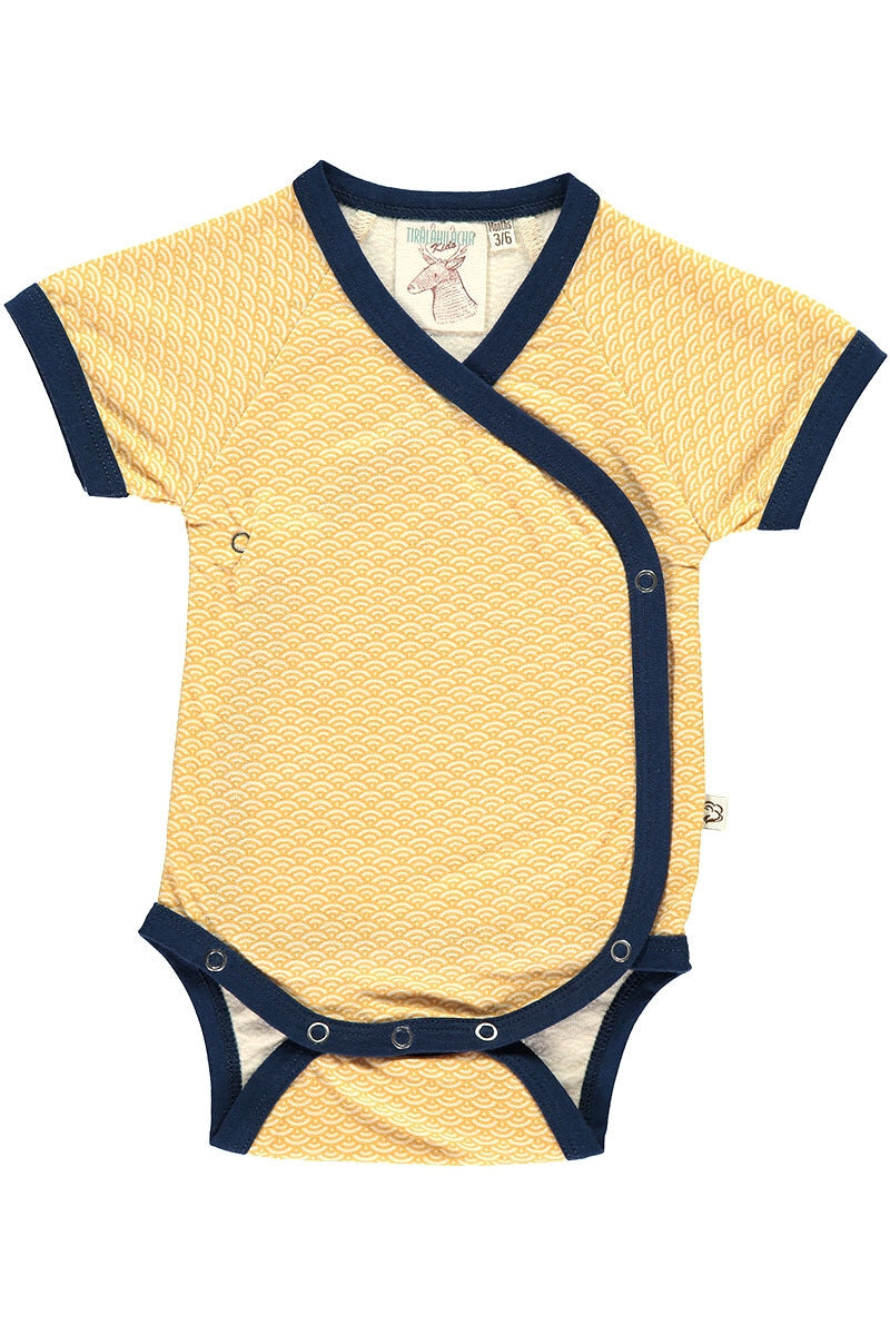 Kimono Organic Cotton Body in honey yellow and fan print