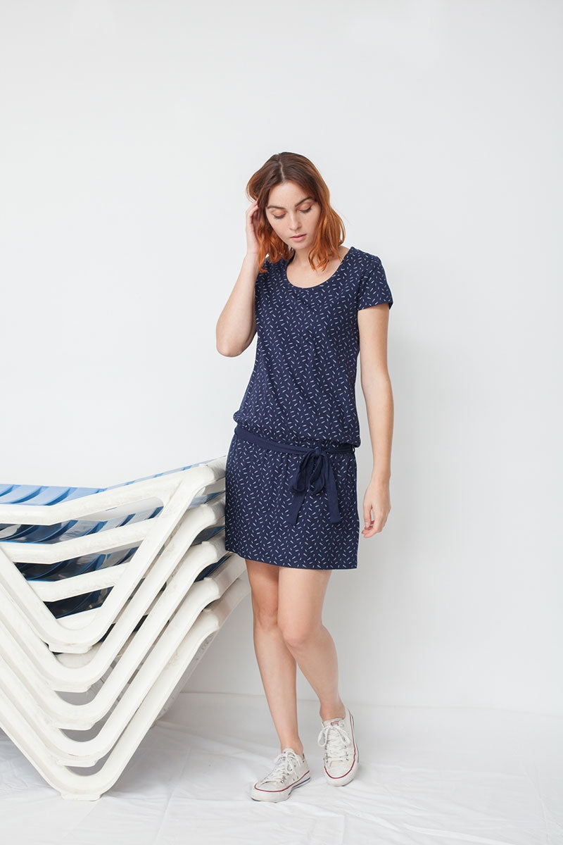Marga belt dress in navy blue