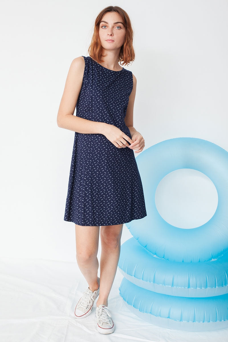 Mariel flared dress in navy blue