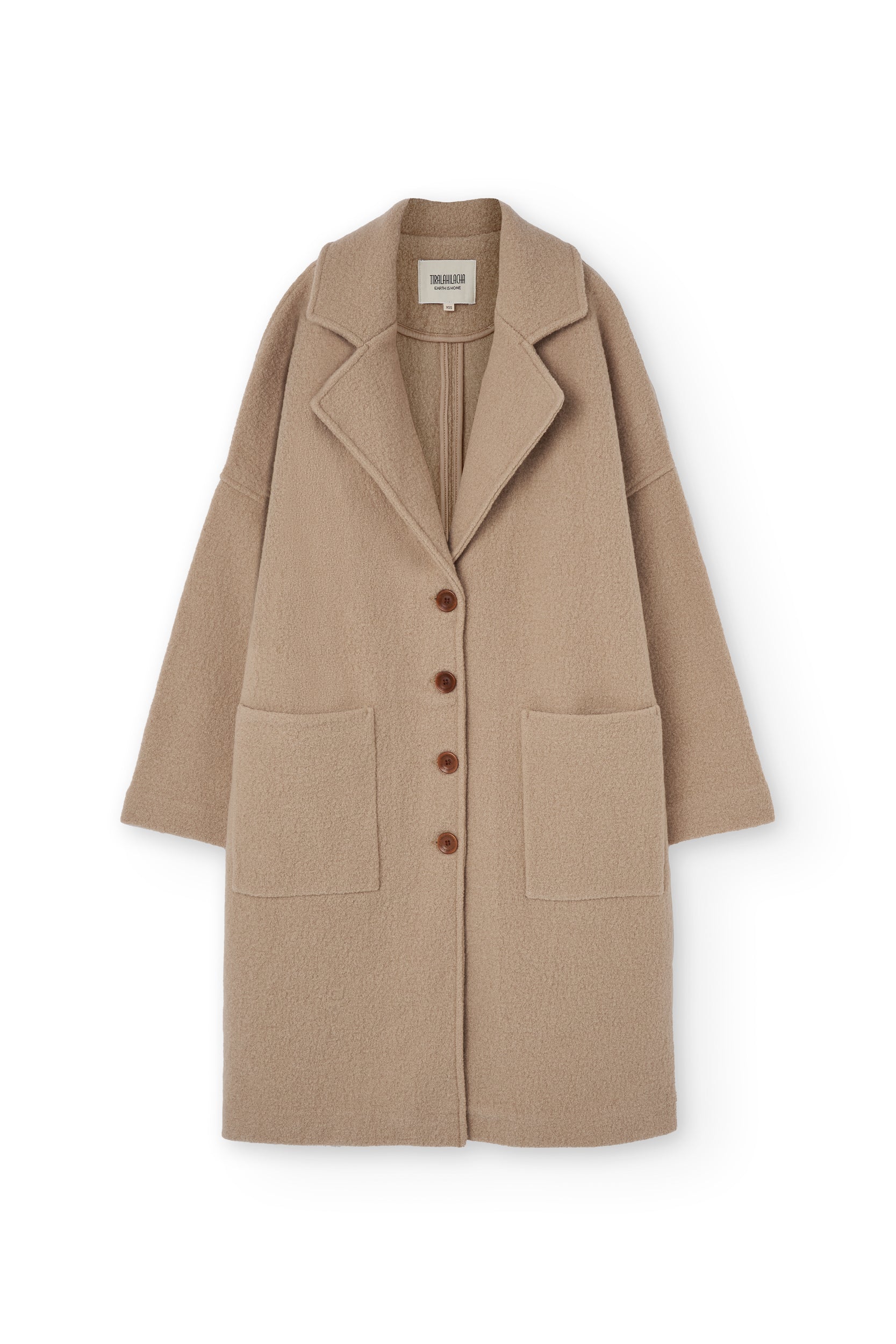 Merino Wool Long Coat In Beige
