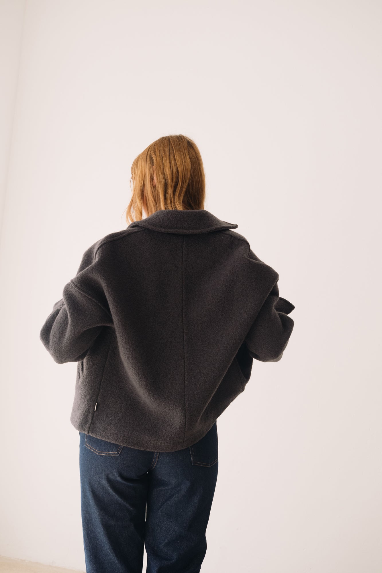 Merino Wool Short Coat In Grey