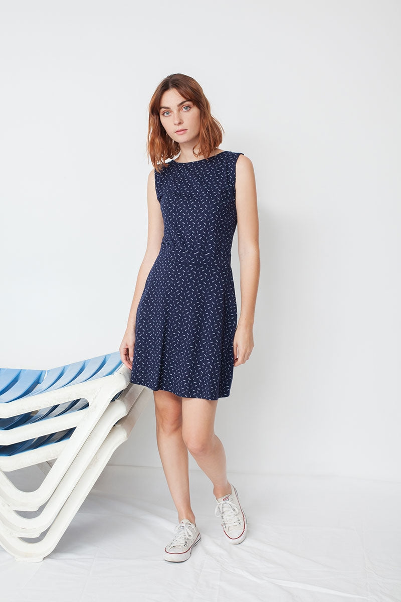 Mila Peter Pan collar reversible dress in navy blue