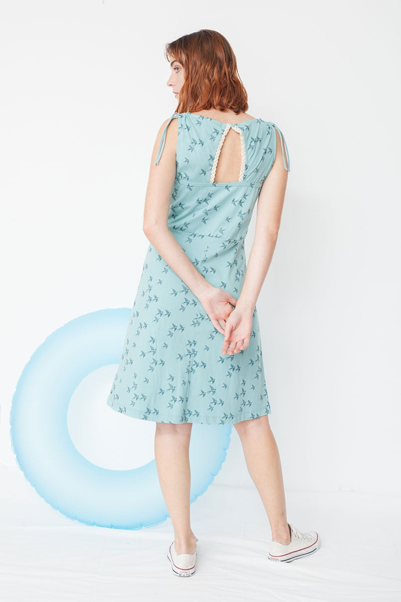 Mireia open back dress with birds print