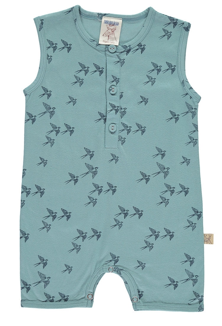 Mono bebé azul con estampado golondrinas