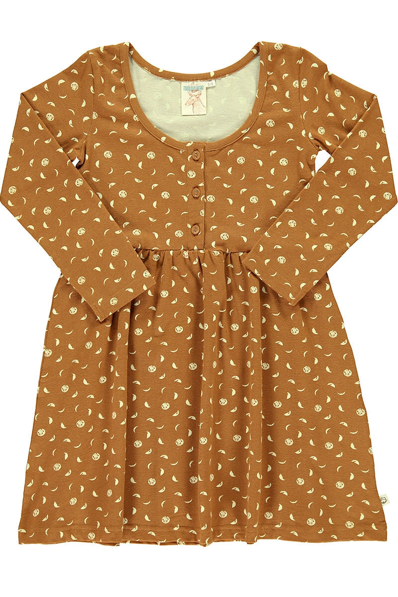 Mustard "Classic" dress with moon phases print