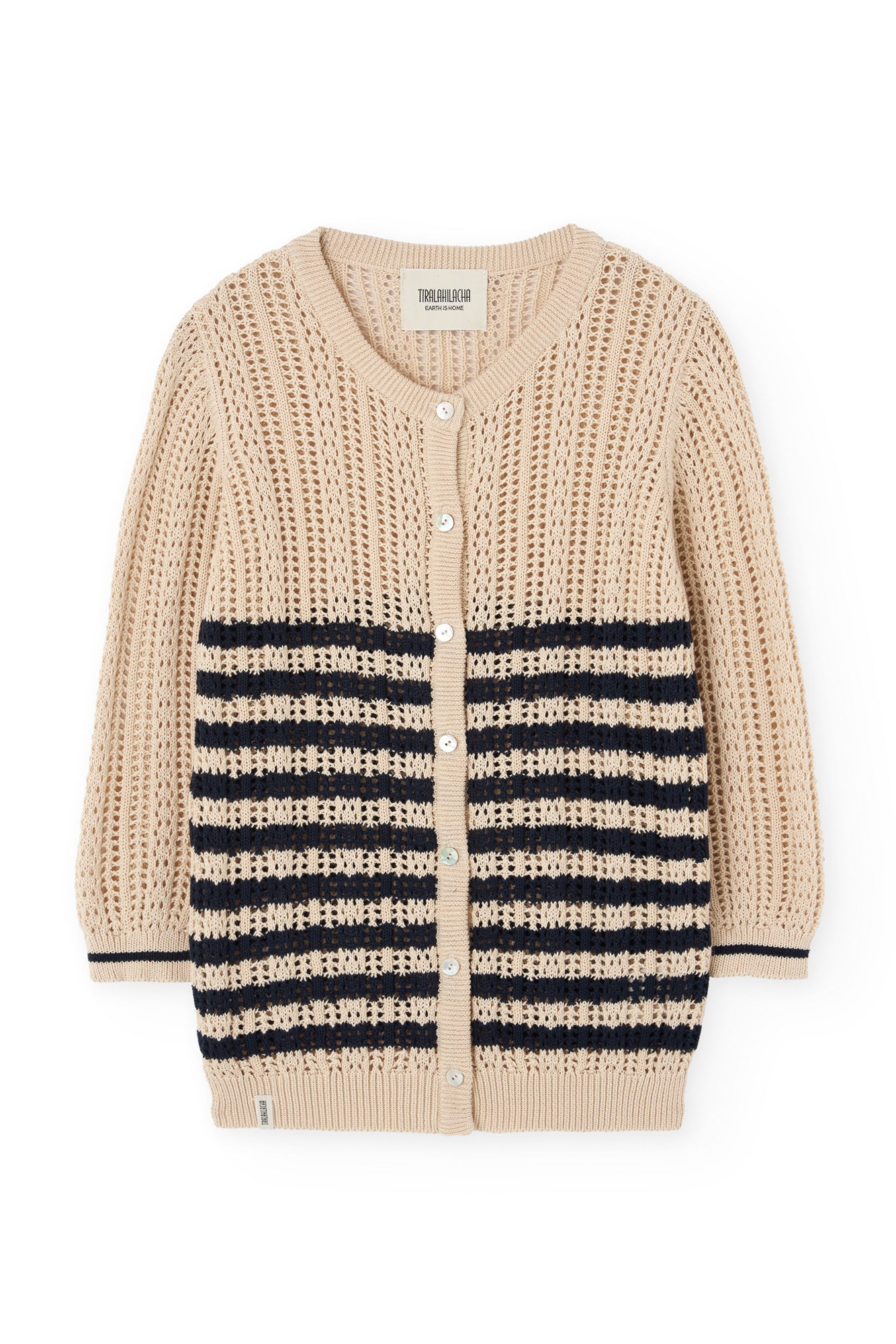 Openwork Cardigan Two-tone Beige