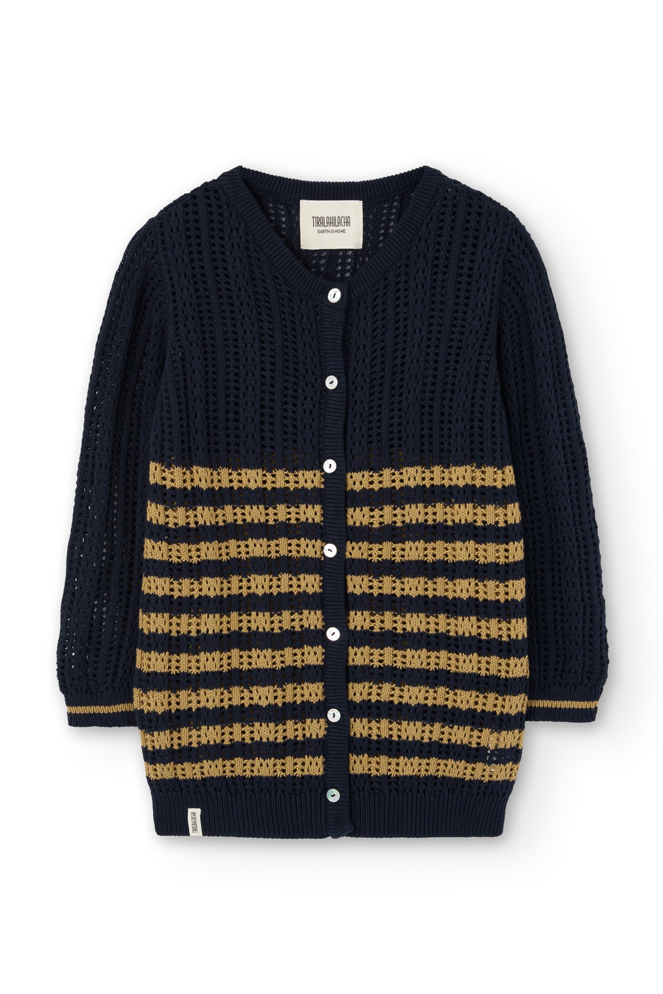 Openwork Cardigan Two-tone Blue