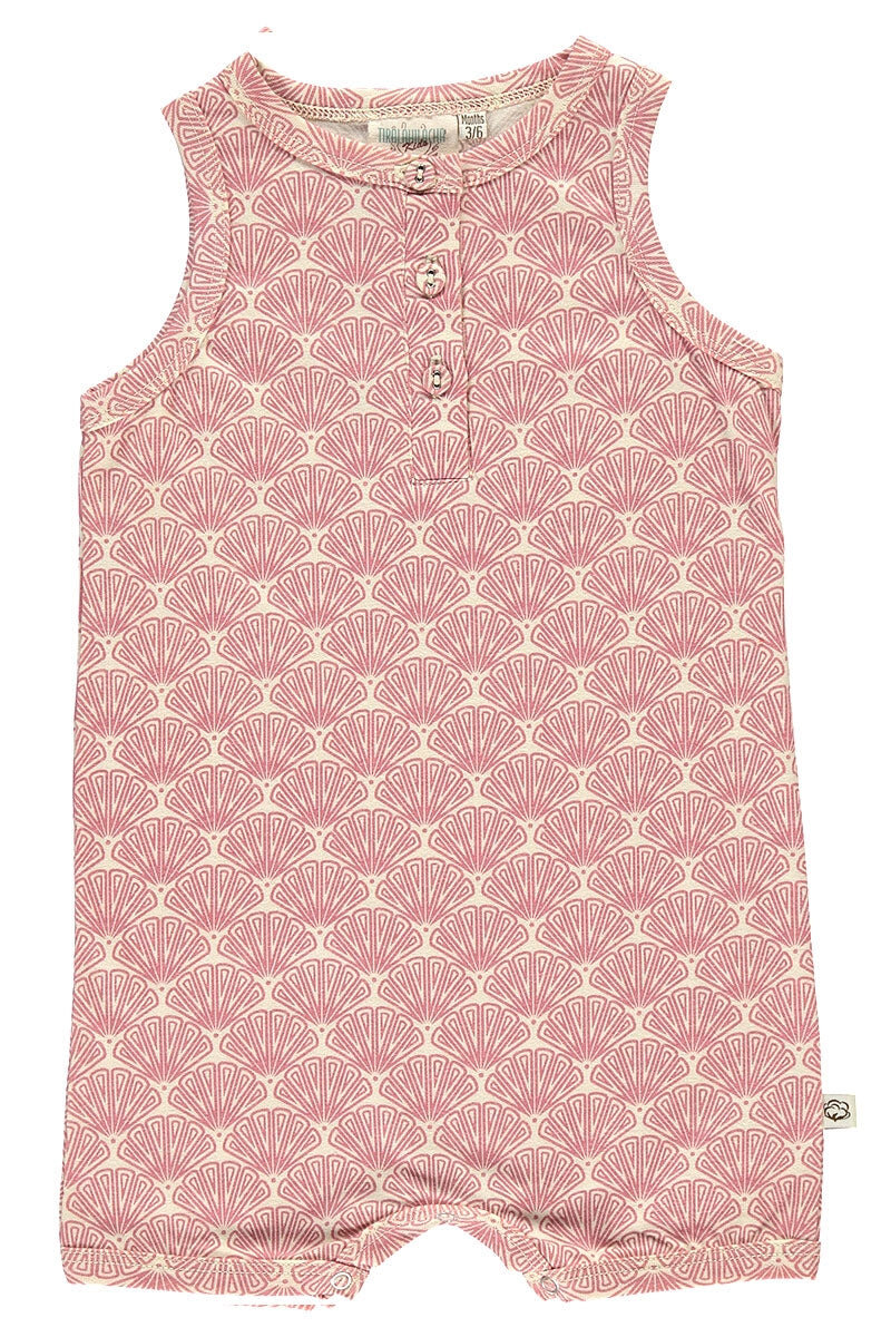 Organic baby jampsuit in salmon and japanese fan print