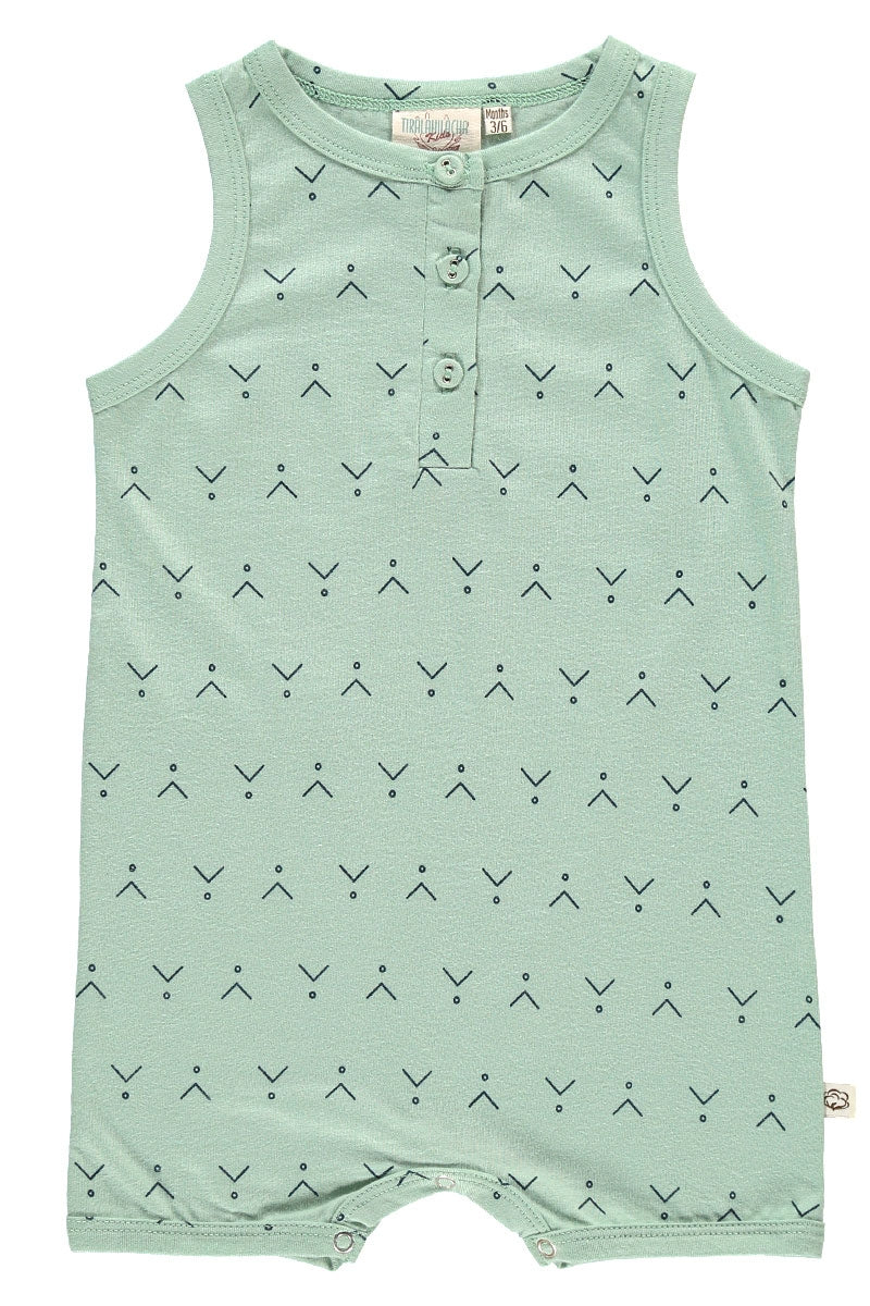 Organic baby jumsuit in mint green and abstract print