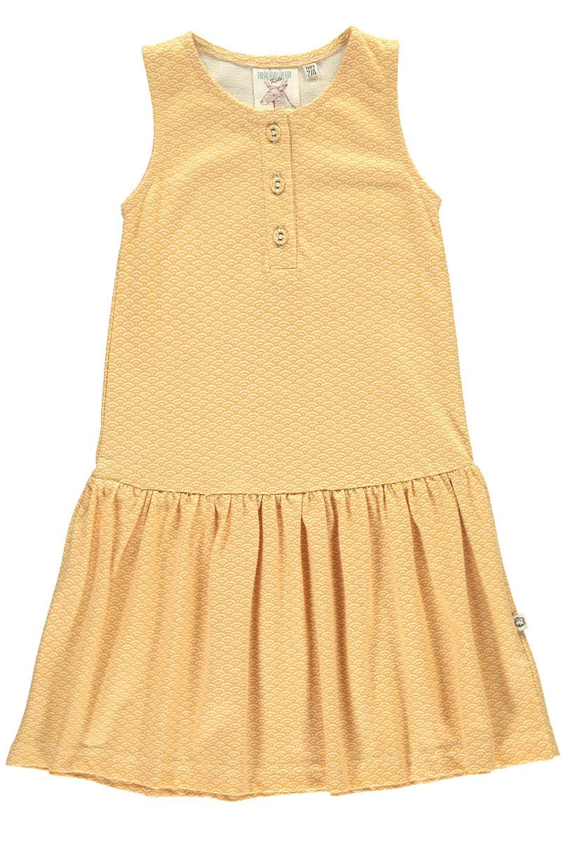 Organic charleston dress in honey yellow and japanese print