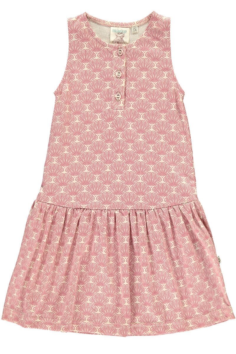 Organic charleston dress in salmon and japanese fan print