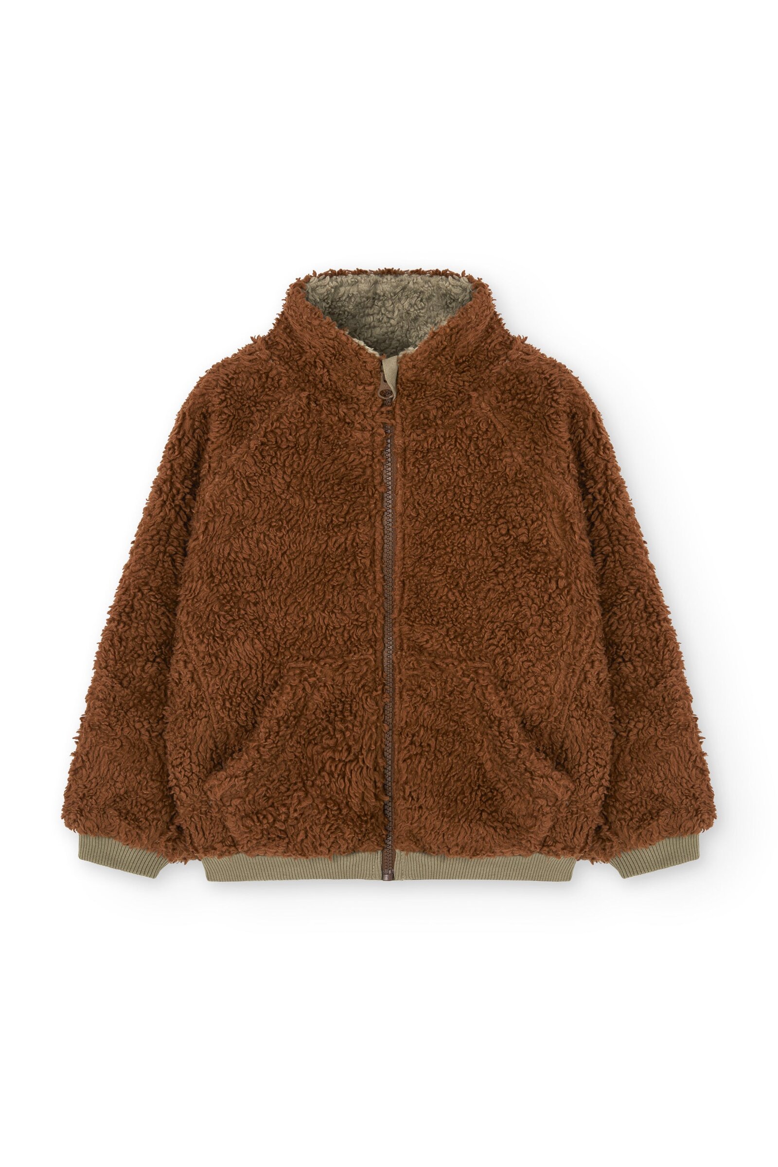 Organic cotton Kids sherpa jacket in Brown