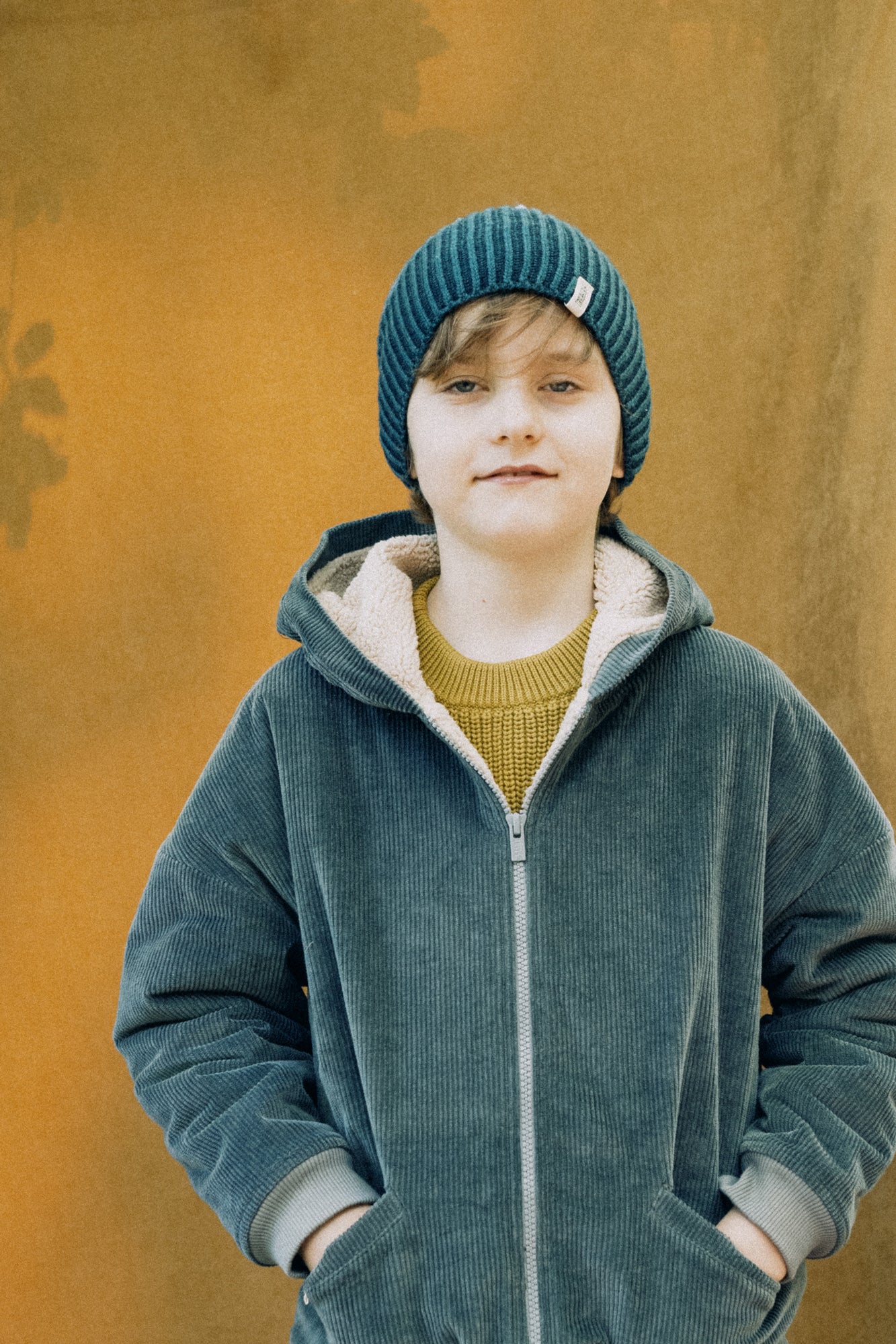 Organic Reversible corduroy & sherpa jacket in Blue