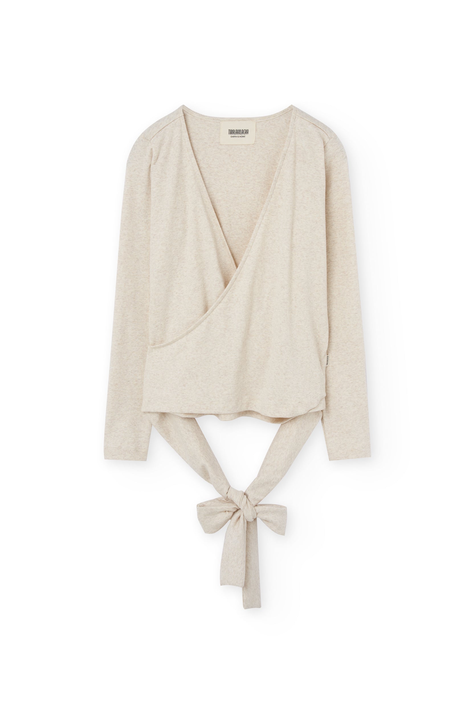 Organic ribbed wrap top in Ecru Color