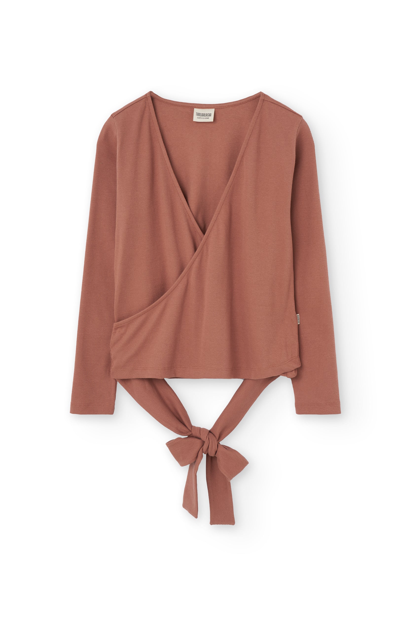 Organic ribbed wrap top in Pink
