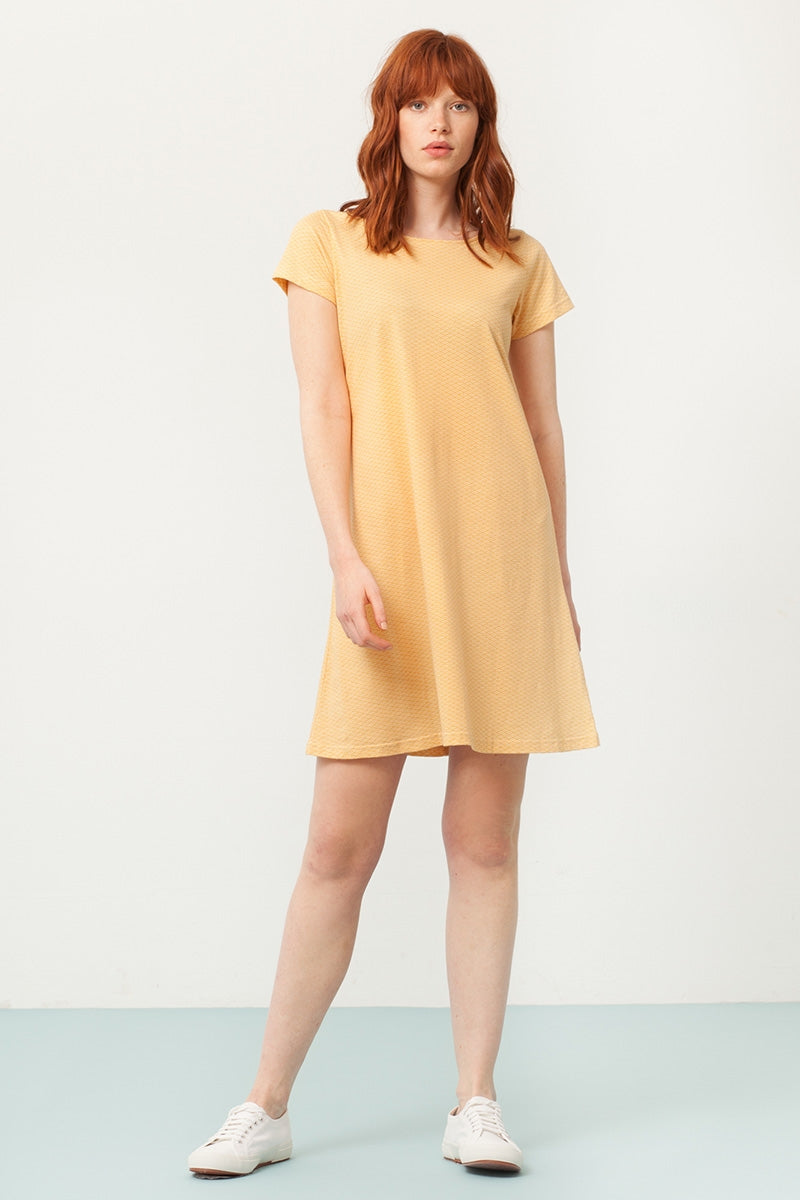 Paloma flared dress in yellow and japan print