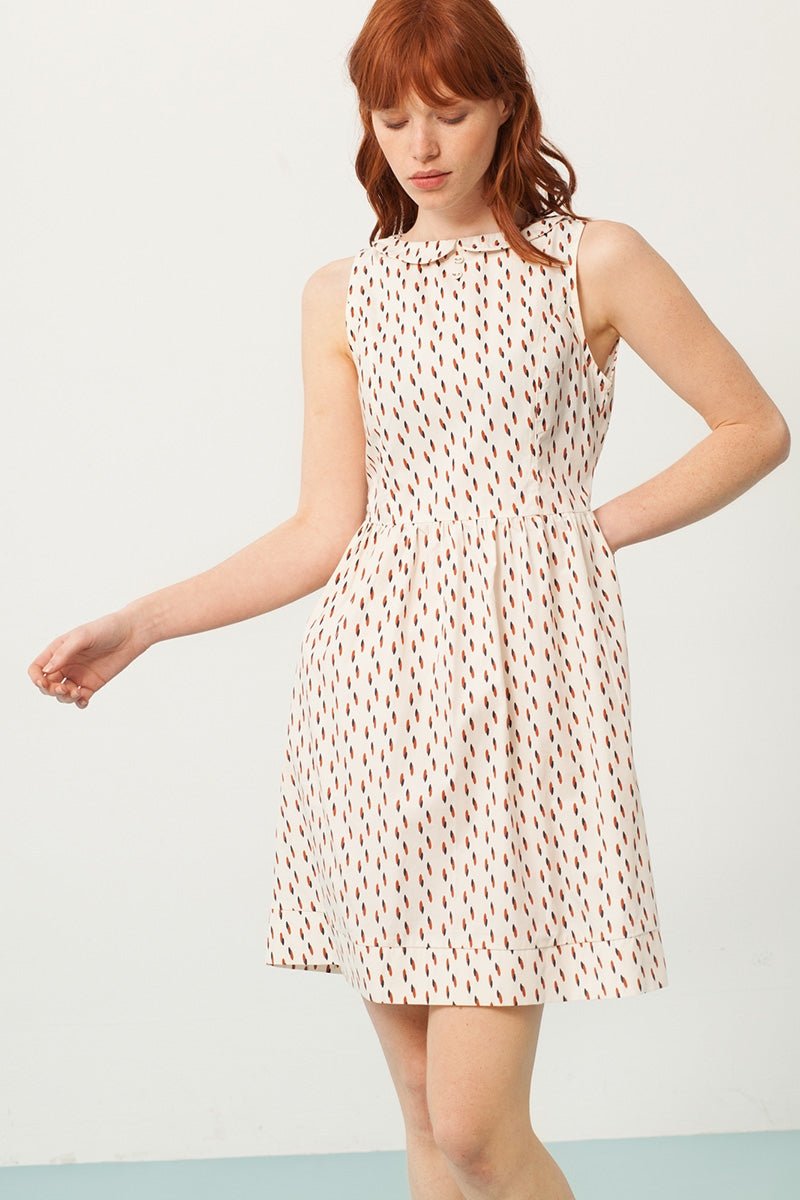 Pearle Peter Pan collar dress in cream and abstract print
