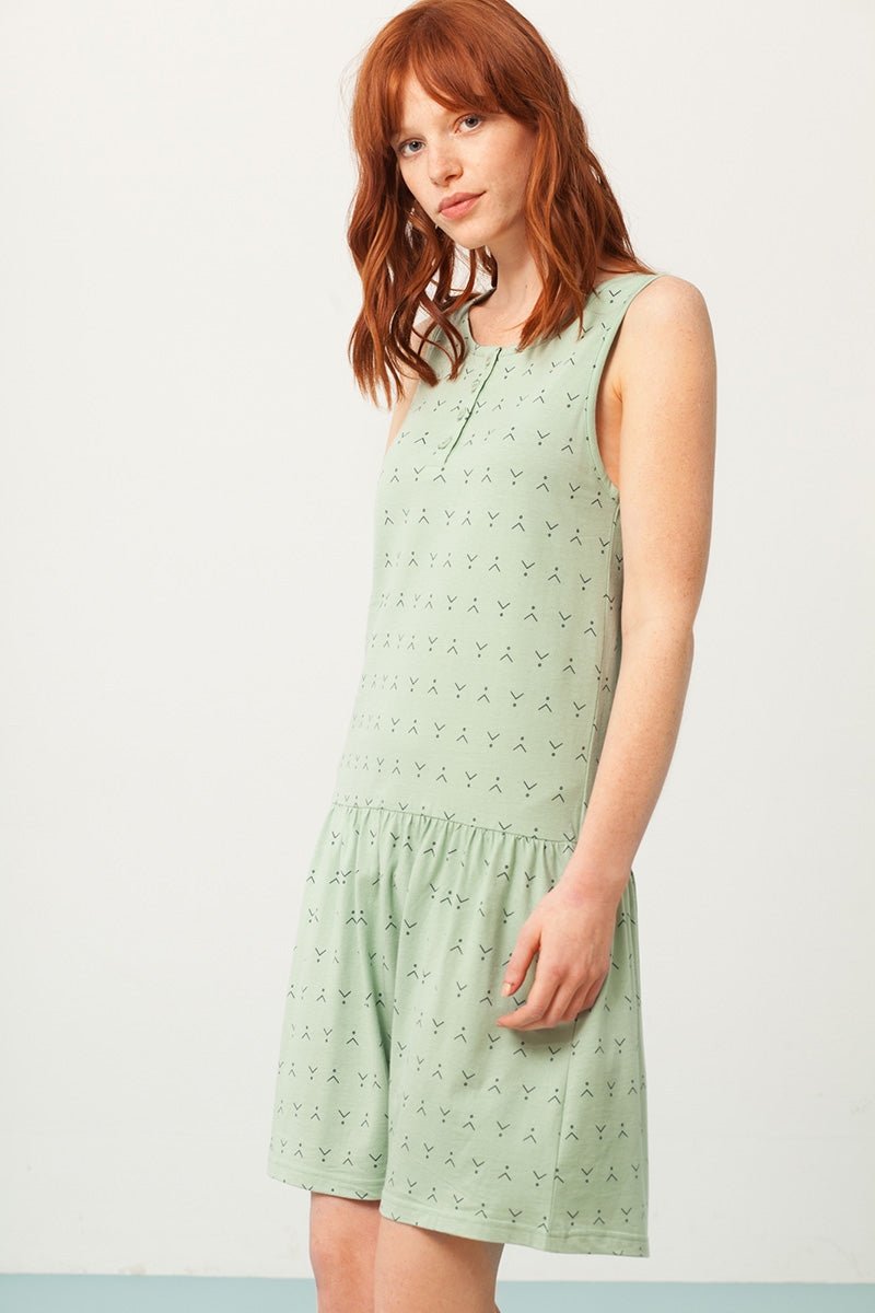 Penelope Charleston dress in mint green and abstract print