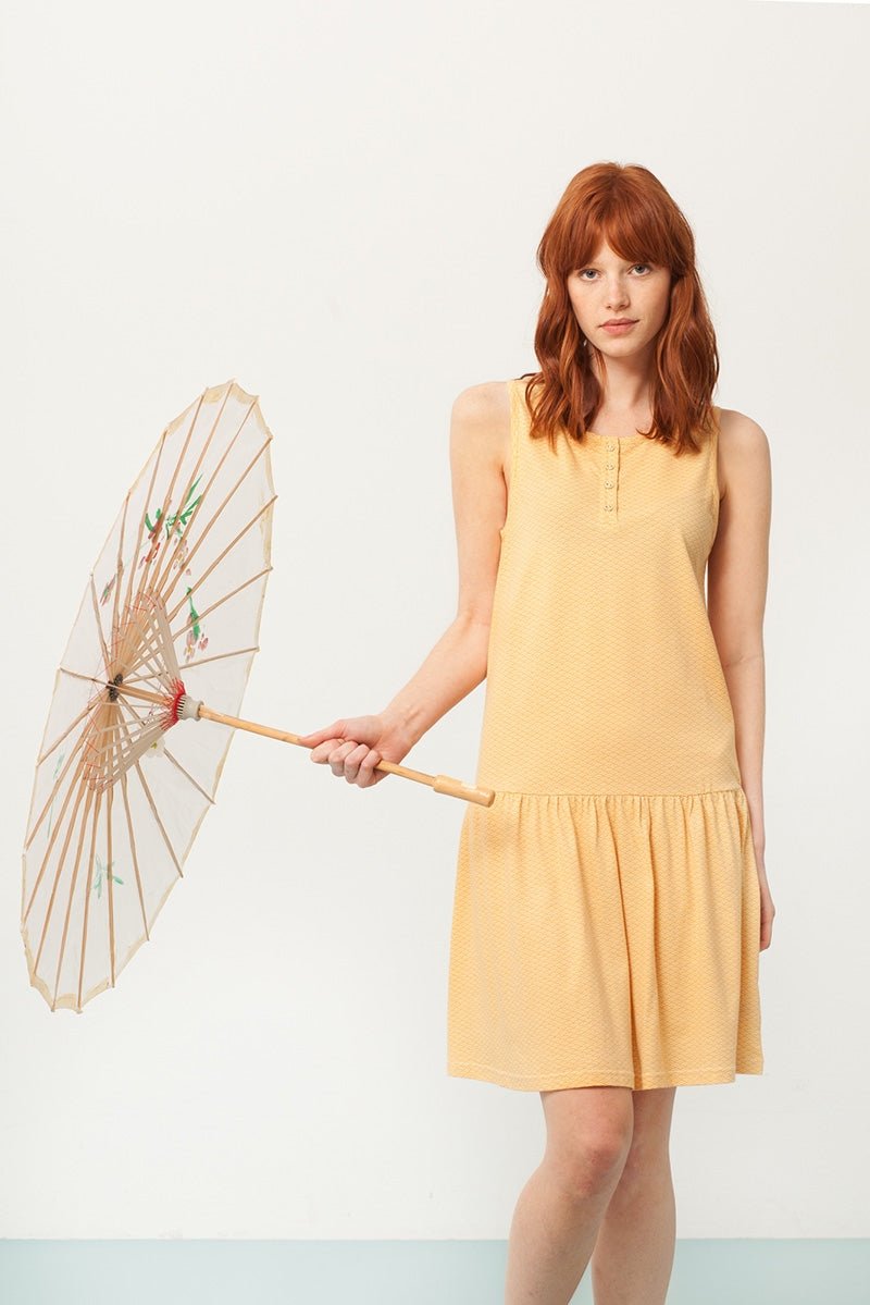 Penelope Charleston dress in yellow and japanese print
