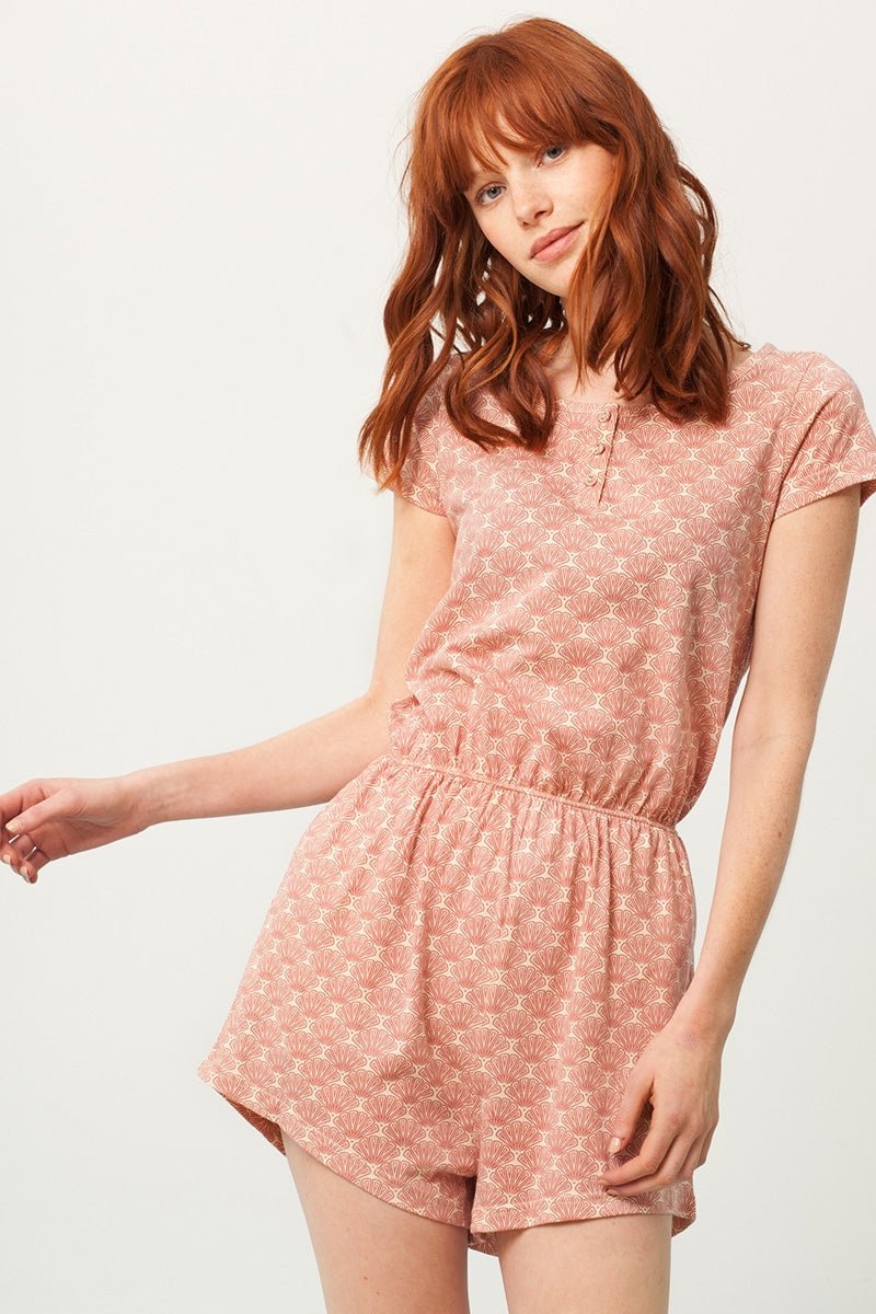 Pia jumpsuit in salmon and japanese fan print
