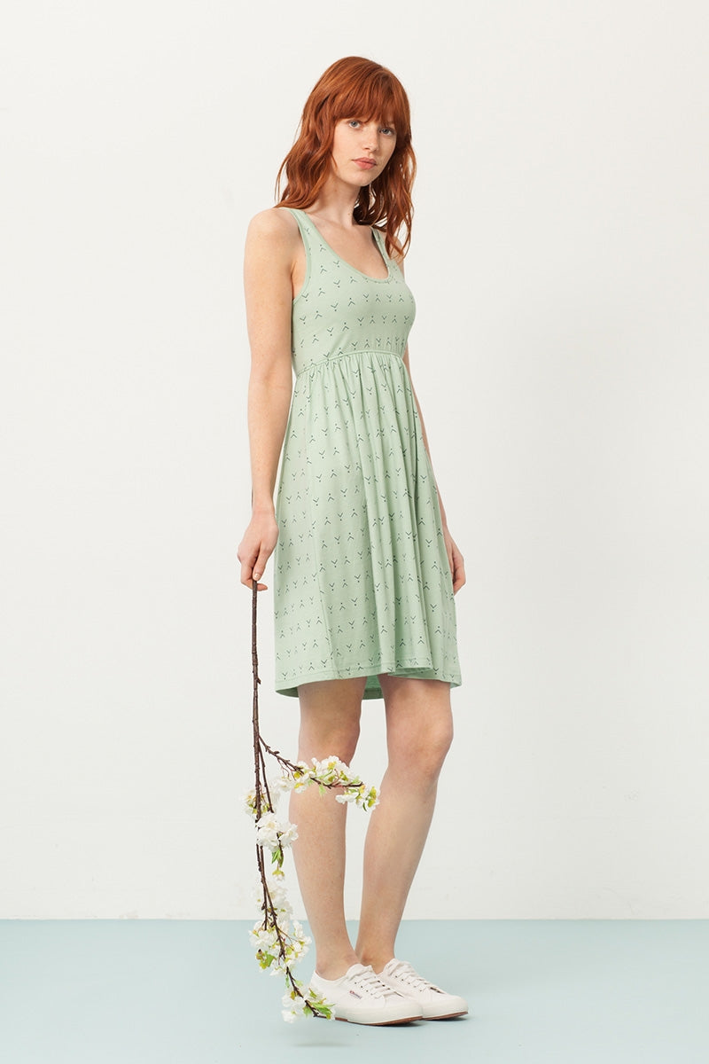 Pixi empire line dress in gren mint and abstract print