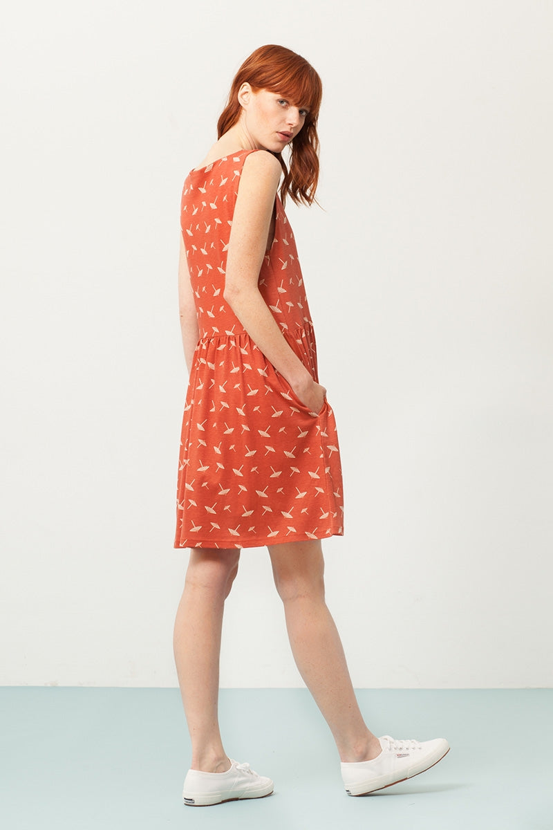 Priscila oversized dress in terracotta and umbrella print