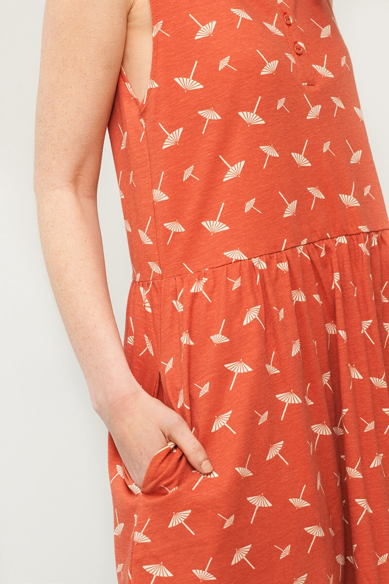 Priscila oversized dress in terracotta and umbrella print - Imagen 3