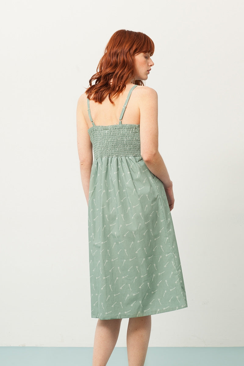Prya strapless dress ingreen and bambu print