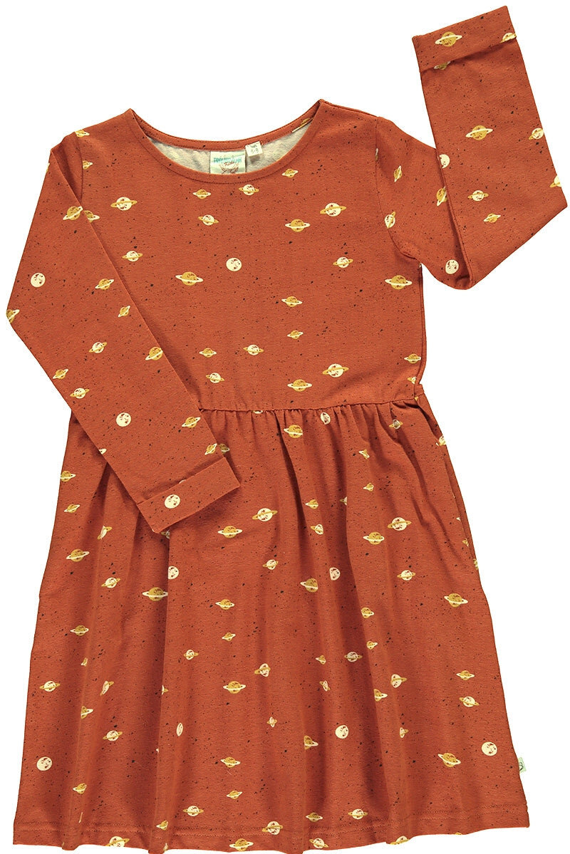 Relax fit dress in terracotta and Saturn print