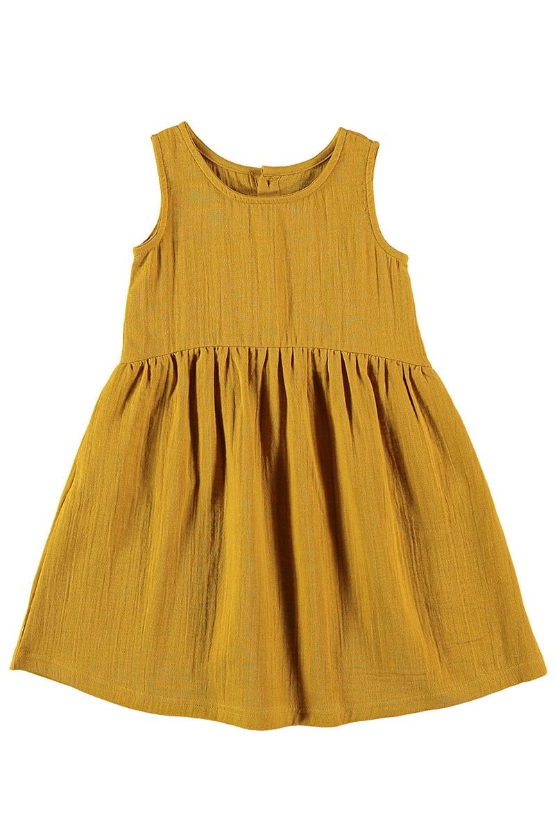 Reversible muslin dress in mustard