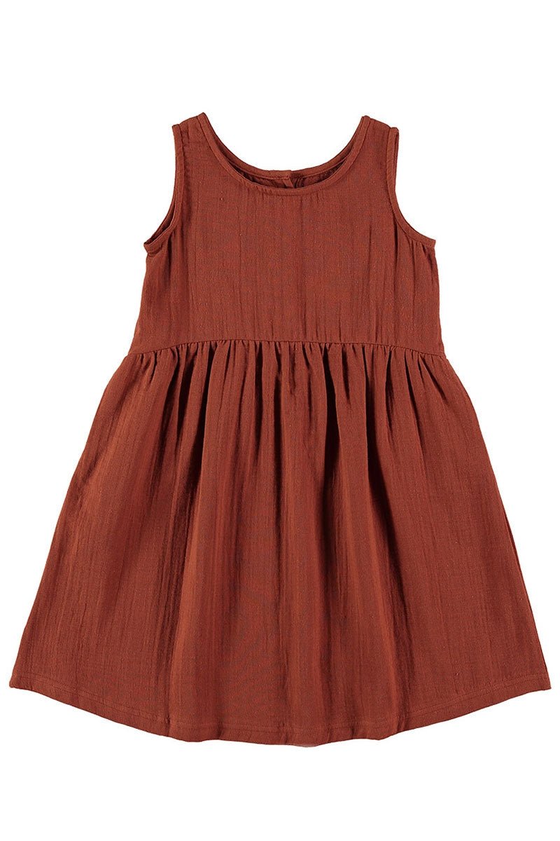 Reversible muslin dress in terracotta