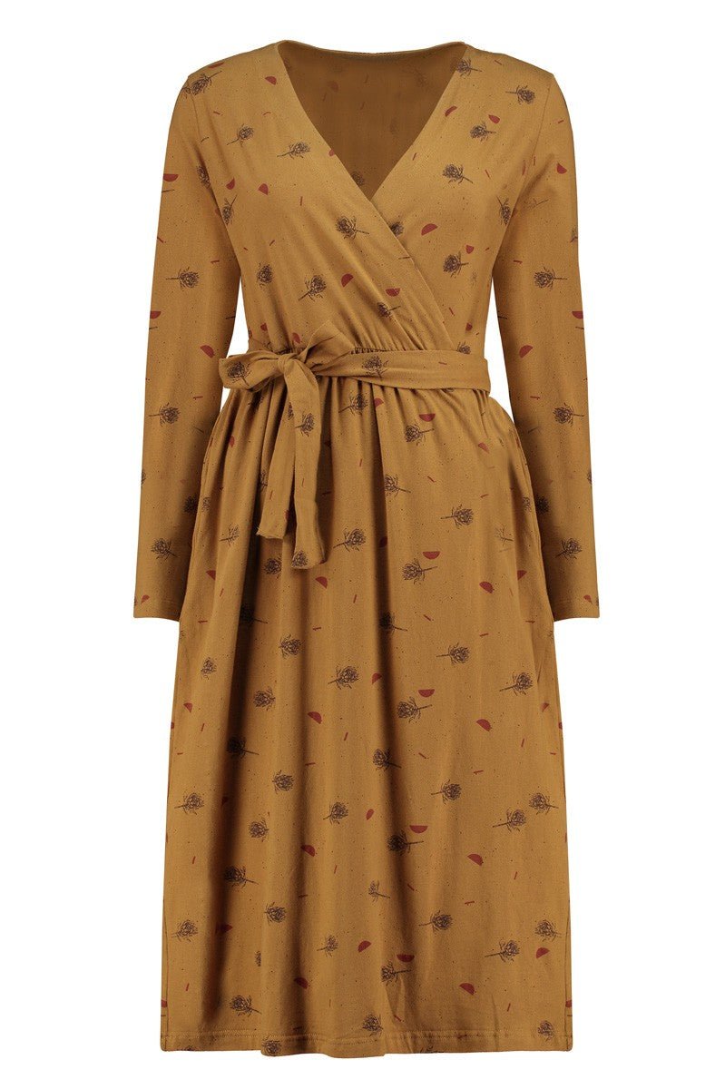 Saray crossover knit dress in mustard