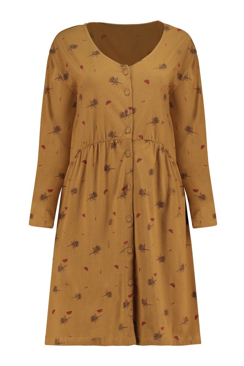 Selma dropped shoulders V-neckline dress in mustard