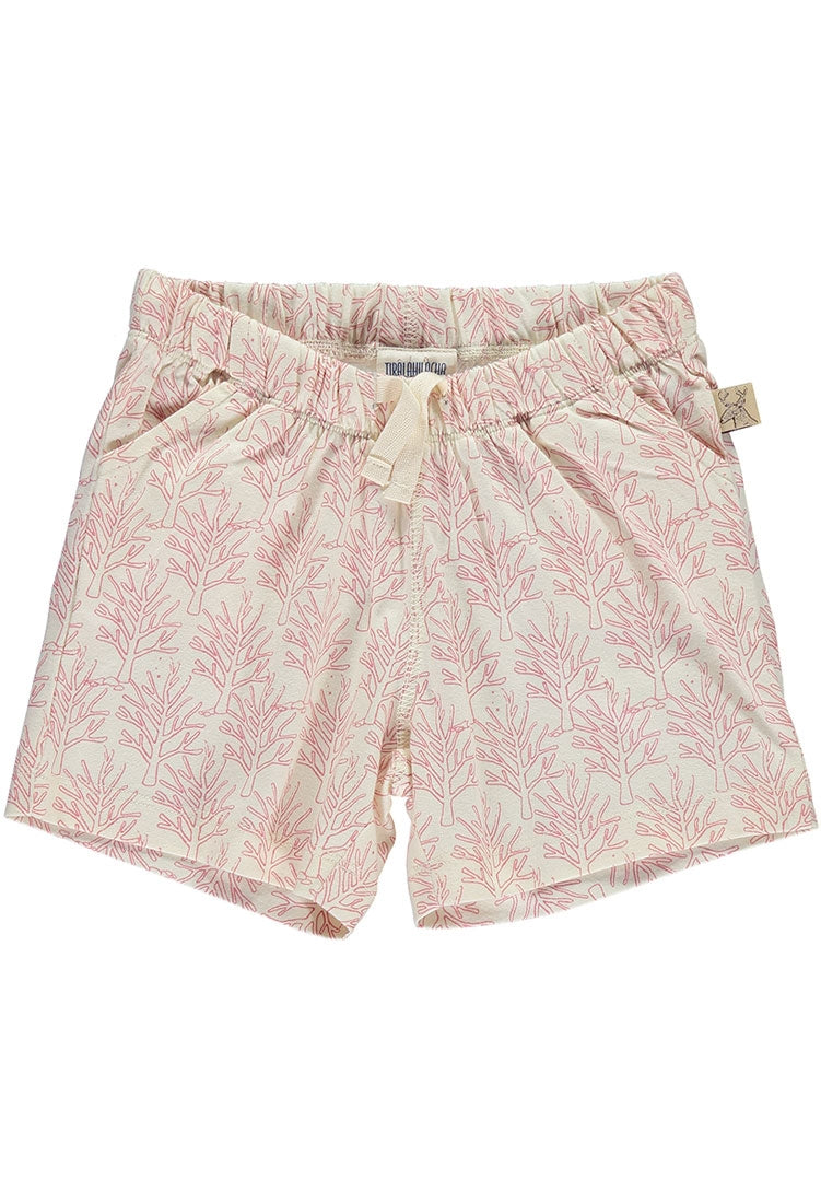 Short con bolsillo combinado salmón con estampado corales