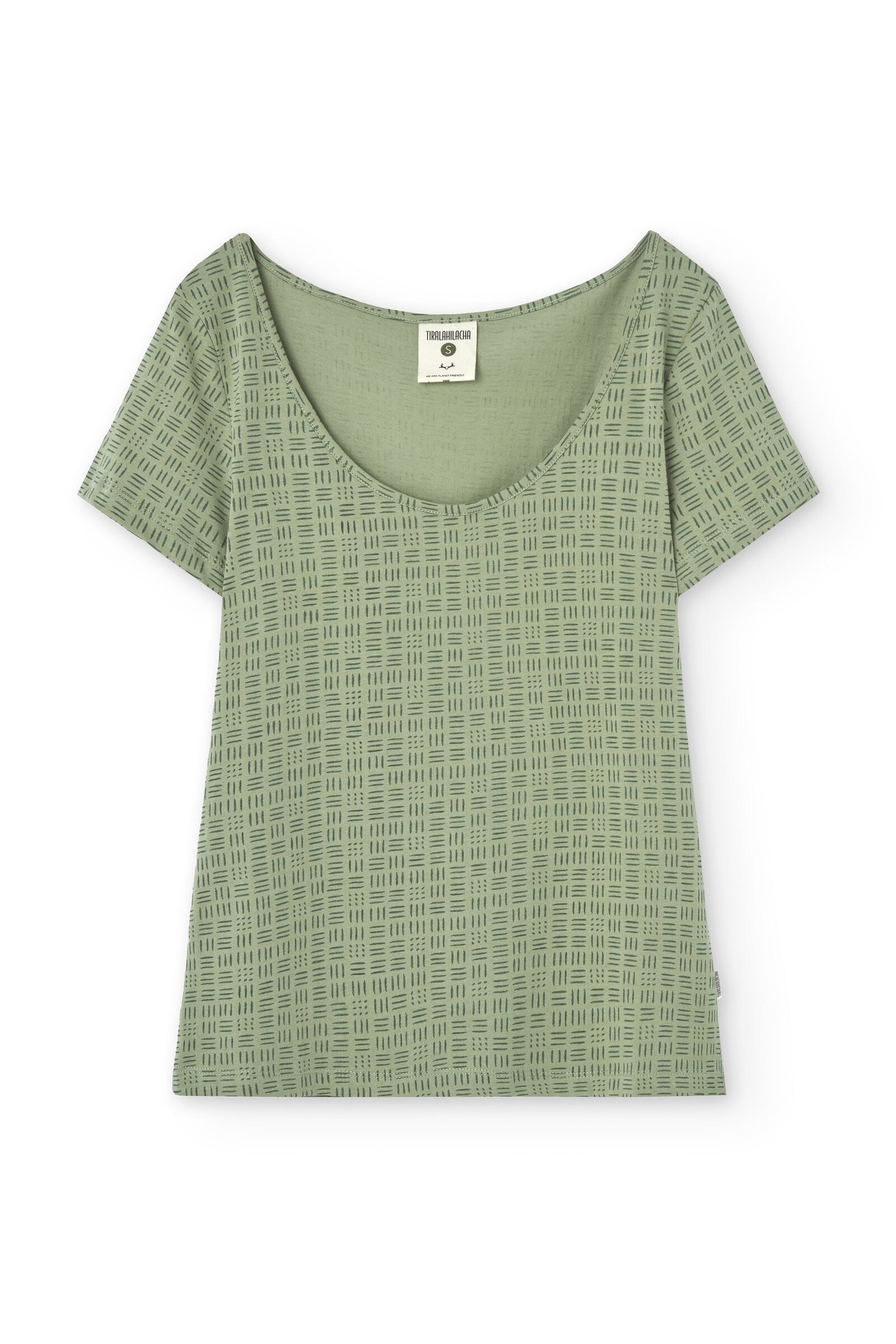 Short sleeved T-shirt in green wicker