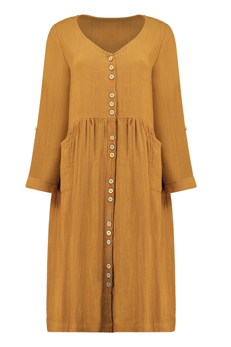 Siara V-neckline dress in mustard