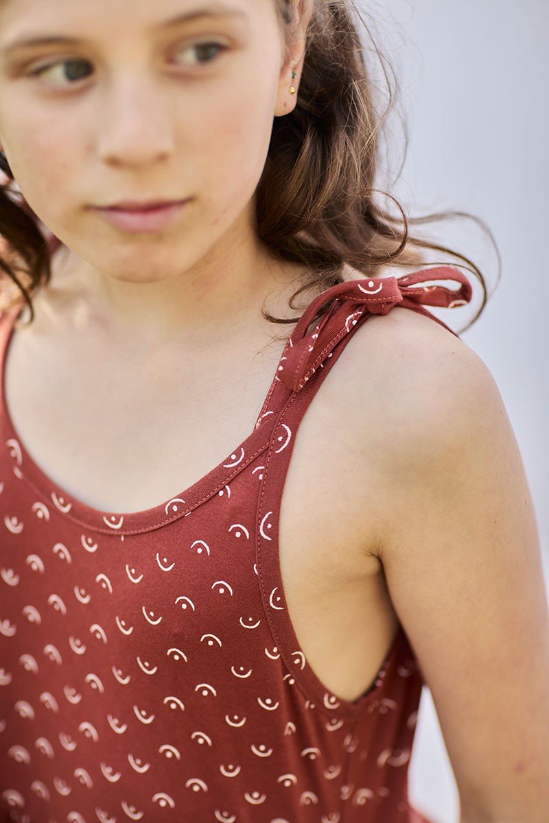 Strappy Tie Dress Tits in red 100% Organic Cotton