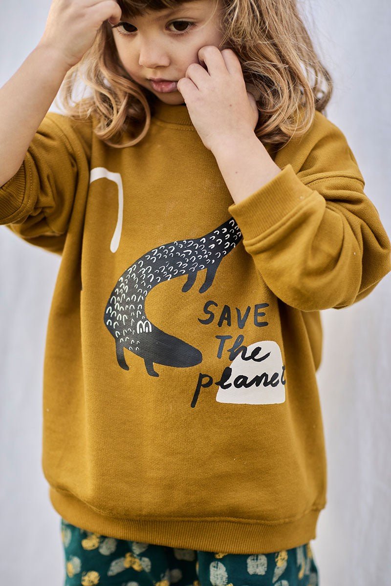 Unisex Sweatshirt Crocodile Mustard Organic Cotton