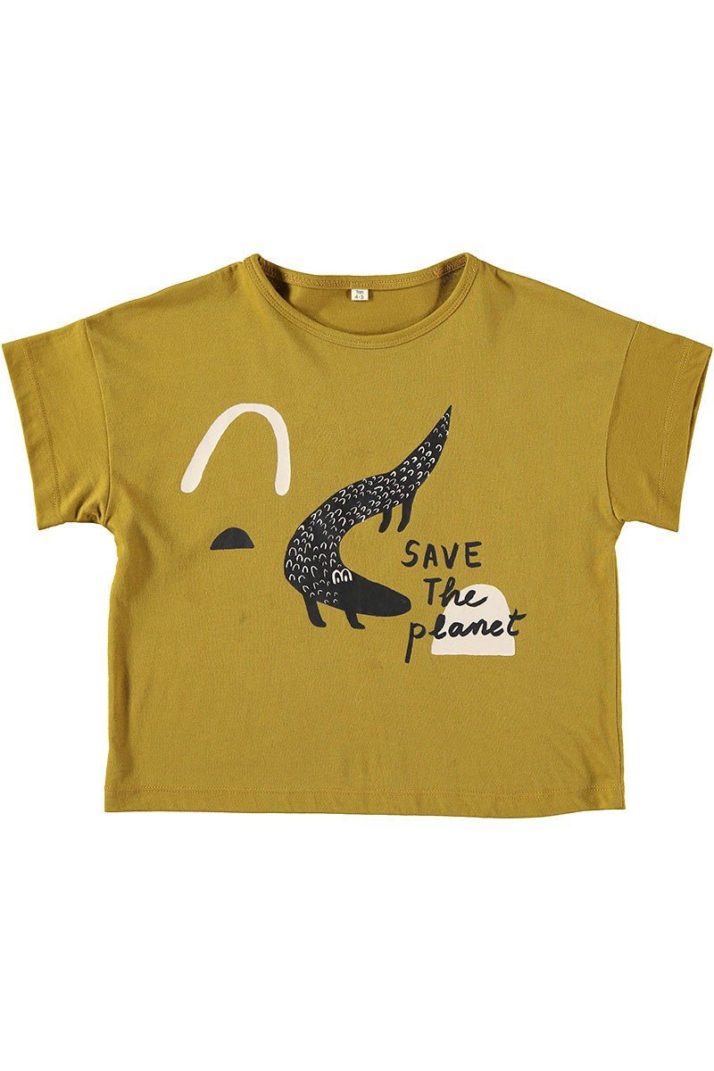 Unisex T-shirt Crocodile Mustard 100% organic cotton